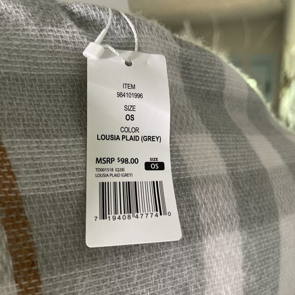 Three Dots Women's Fringe Detail Cashmere Blend Wrap Louisa Plaid Gray - Picture 4 of 5